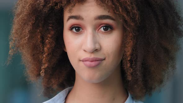 Extreme Closeup Portrait Outdoors Young Beautiful African American Woman Ethnic Mixed Race Afro Girl alt