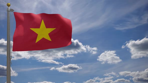 Vietnam Flag On Flagpole alt