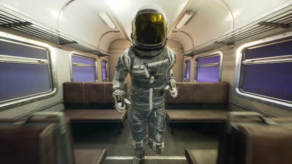 An Spaceman Runs On An Interstellar Space Train