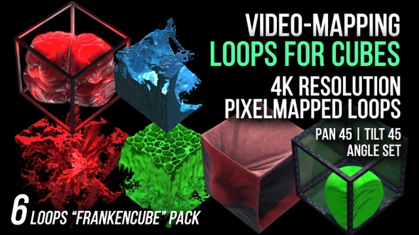 3D Video Mapping Loops for Cubes | FrankenCube Pack | 6 Loops | 4K Resolution | Projection Mapping
