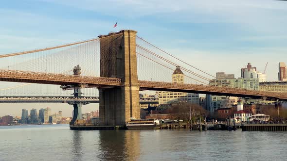 Sailing Under the Two Bridges on East River Brooklyn Bridge and Manhattan Bridge alt
