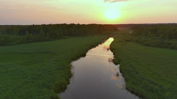 Idyllic Drone Point of View of the Vohandu River in Estonia alt