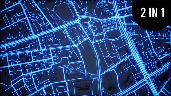 Flight over the Tech Digital City 3D Animation