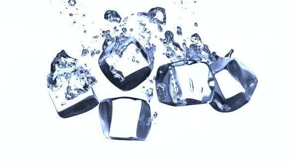 Super Slow Motion Shot of Ice Cubes Falling Into Water at 1000Fps alt