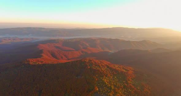 Panorama Landscape of Carpathian Mountains During Sunrise of Fantastic Atmospheric Scenery with alt