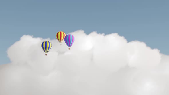 Hot Air Balloons Float Through Cumulus Clouds