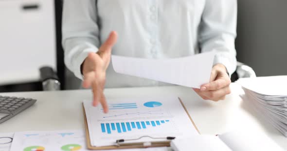 Female Hands Crumpling Paper Document and Throwing It in Office Closeup  Movie Slow Motion alt