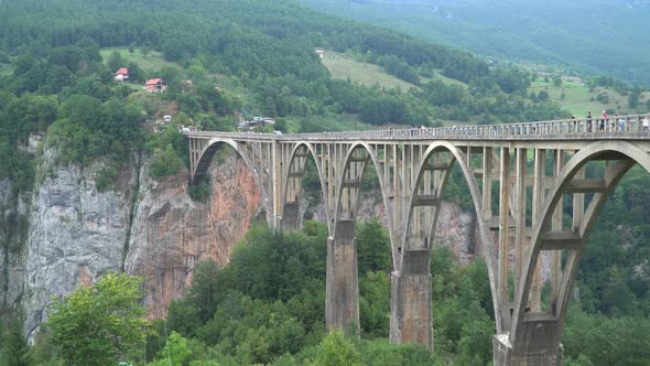 Tara Canyon Durdevica Bridge Above Tara River. Montenegro. Stock Video