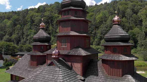 Old Traditional Wooden Church in Carpathians Ukraine alt
