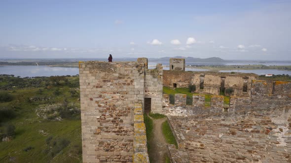 Mourao castle and alqueva dam reservoir in Alentejo, Portugal
