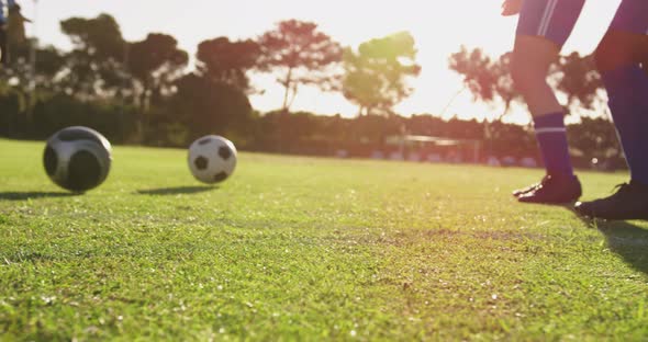 Low angle view of diverse female soccer team 4k alt