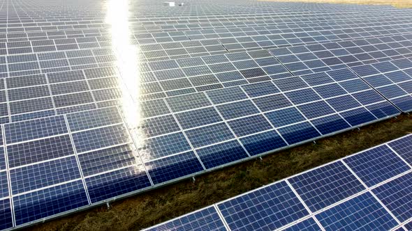 Aerial Drone View Solar Panels on Sunny Day Closeup alt