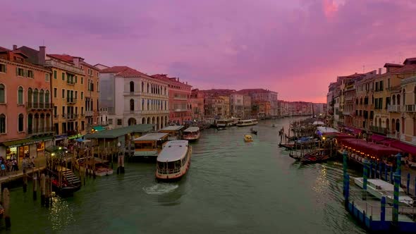 View of Grand Canal Venice Italy Shot From Rialto Bridge or Ponte Di Rialto at Sunset