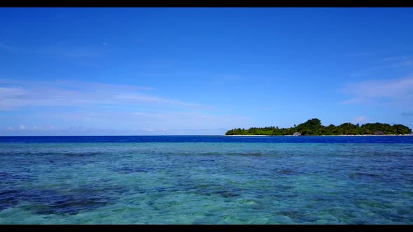 Aerial drone scenery of idyllic bay beach adventure by blue water and white sand background of a day alt