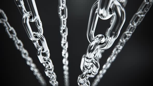 Endless closeup animation of spinning around chrome chains. Loopable. HD alt