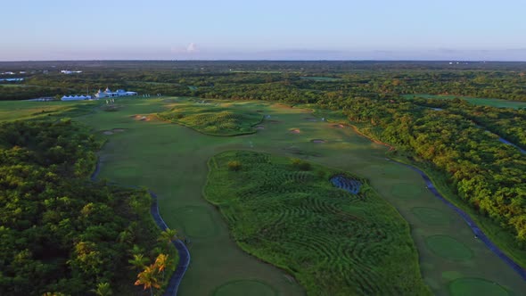 Aerial Panorama Of Costa Campo de Golf At Playa Nueva Romana In Dominican Republic. Drone Shot alt