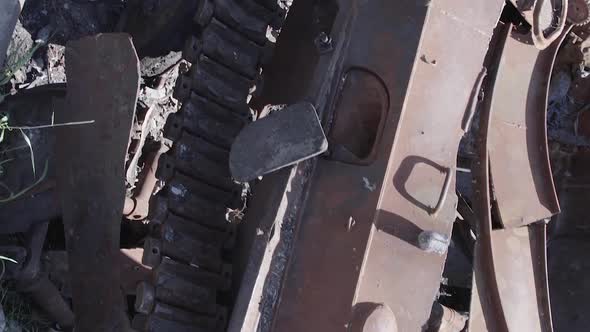 Vertical Video of a War in Ukraine  Destroyed Military Hardware alt