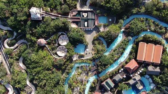 Top-down aerial view of Siam Park, Costa Adeje, Tenerife, Canary Islands, Spain alt