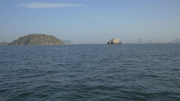 Islands and the Panama City seen from the ocean