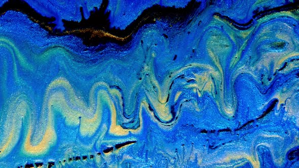 Abstract Ink Painting Blue and Gold Background