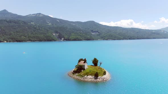 Chapelle Saint Michelle in Lake De Serre Poncon Alps De Haute Provence France alt