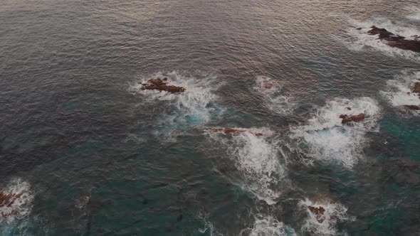 Drone transcends and reveals a beautiful seascape in Porto Santo, Portugal alt
