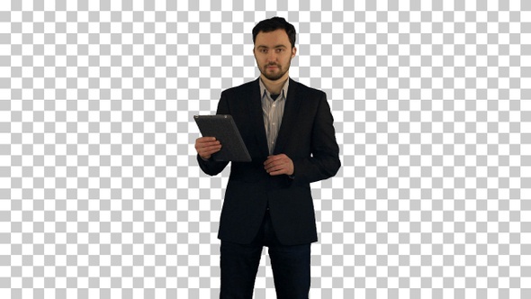 Businessman using his tablet, Alpha Channel