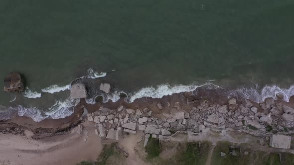 Drone Footage of destroyed old  Military fort ruins near sea