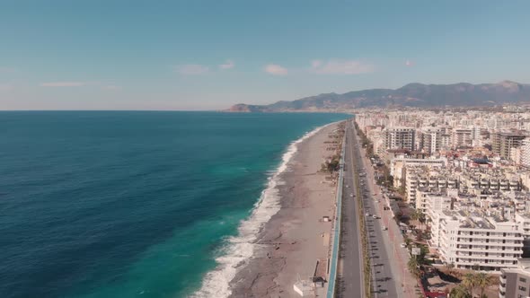 Mediterranean coastline. Panorama of resort town on Mediterranean coast.  alt