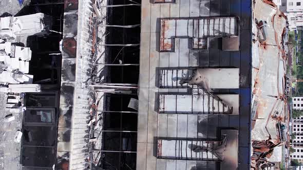 Vertical Video of a Destroyed Shopping Mall During the War in Bucha Ukraine alt