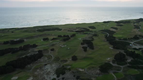 Golf Course Fairways and Links on Coastal Bandon Dunes, Oregon - Aerial 