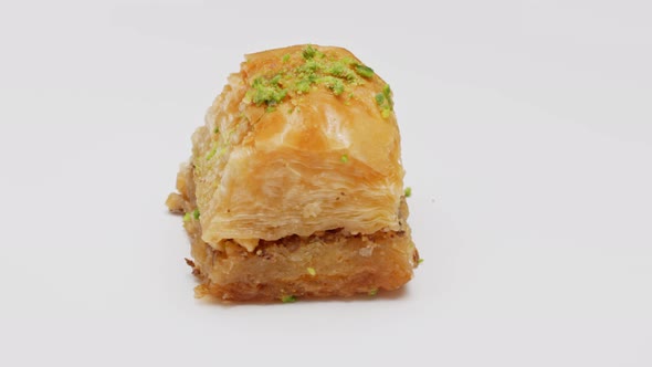 Baklava Dessert on Isolated Rotating White Background