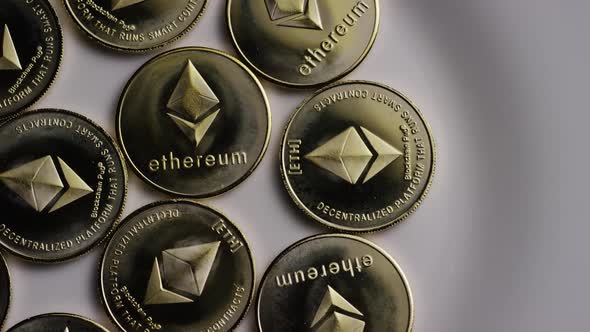 Rotating shot of Ethereum Bitcoins (digital cryptocurrency) - BITCOIN ETHEREUM 0061 alt