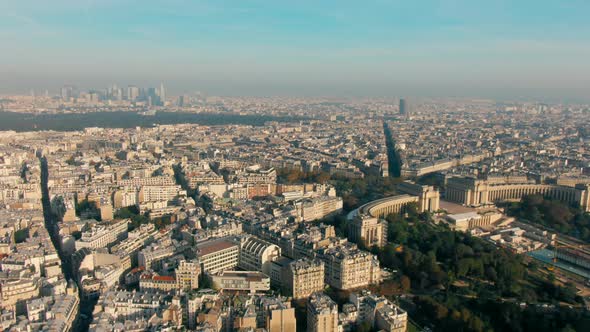 Aerial View of Paris Cityscape with Downtown Seine River and Eiffel Tower