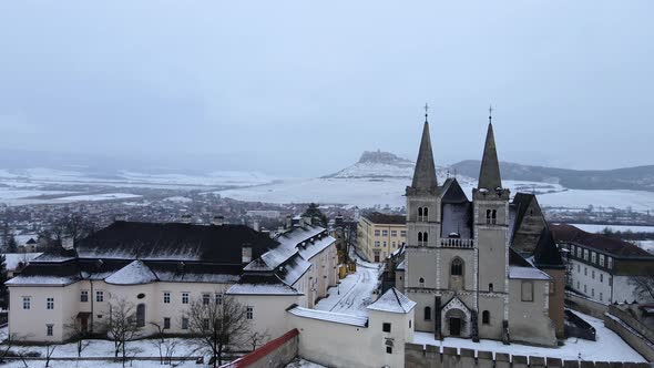 Aerial view of the Spis Chapter in the town of Spisske Podhradie in Slovakia alt