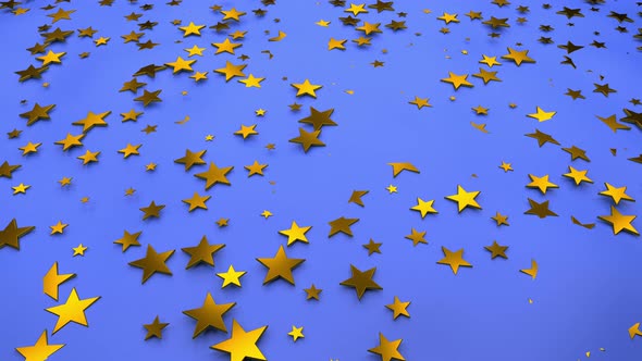 Texture of golden stars on a blue background.