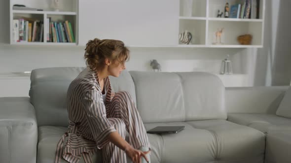Manager Drinking Coffee Home Before Starting Working Day at Remote Workplace alt
