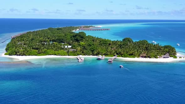 Aerial drone sky of tourist beach trip by sea and sand background alt