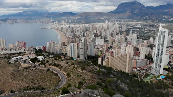Aerial footage showing the whole of Benidorm in Alicante