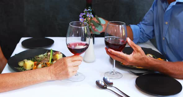 Mature couple toasting glasses of wine alt