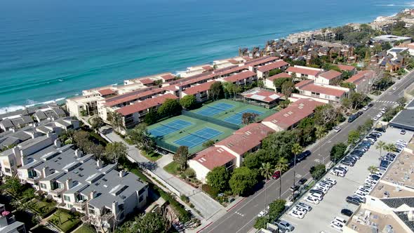 Aerial View of Typical Community Condo Next To the Sea on the Edge of the Cliff. California alt