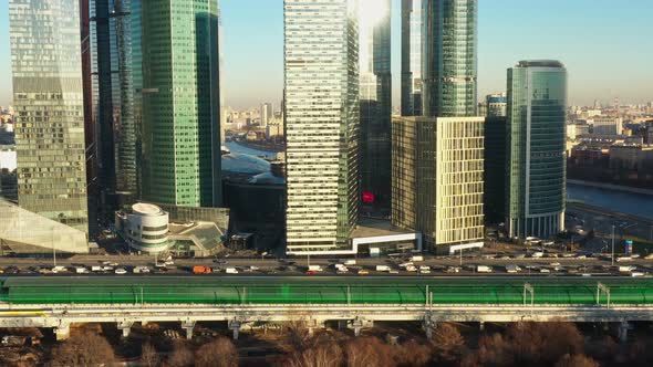 Traffic Jam on the Bridge Near the Business Center