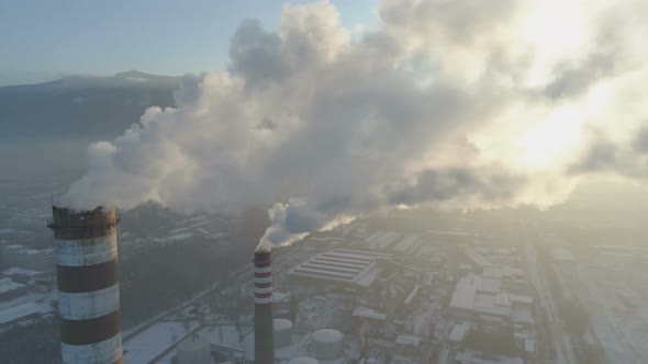 Aerial View of Smog Pollution From City Factory in Sofia, Bulgaria alt