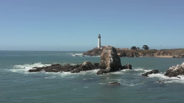 Aerial of Pigeon Point Lighthouse on Pacific Coast Highway near Half Moon Bay on California Coast alt