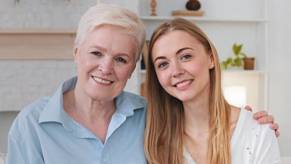 Happy Dreamy Beautiful 2 Two Age Generations Women Looking Away at Camera alt