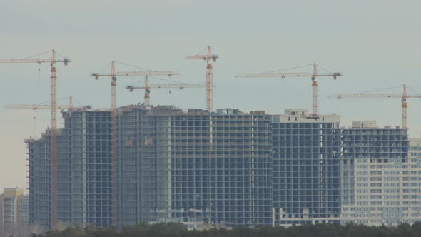 Construction of multi-storey buildings. Time-lapse.