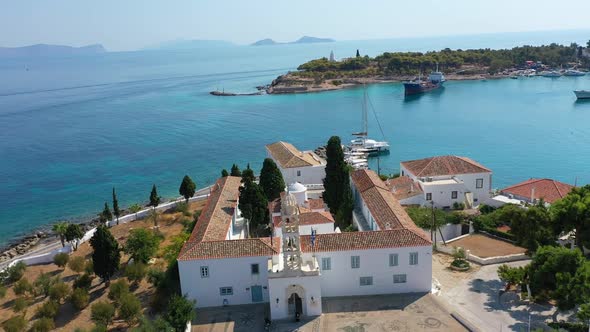 Aerial View of Spetses Old Town and Marina or Seaport Greece  Drone Videography alt