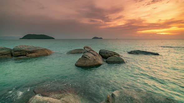 Amazing Landscape Sunset in the Sea with Black Stone alt