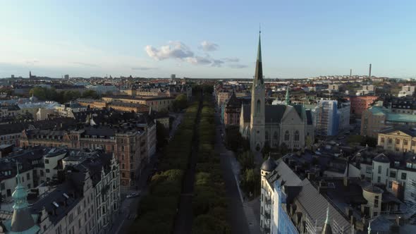 Drone Shot Flying Over Narvavägen Stockholm