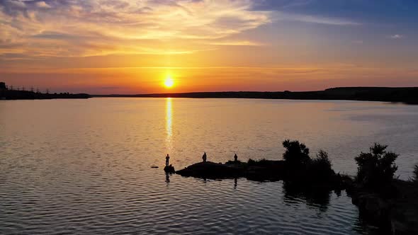 View from a drone on the river in the evening alt